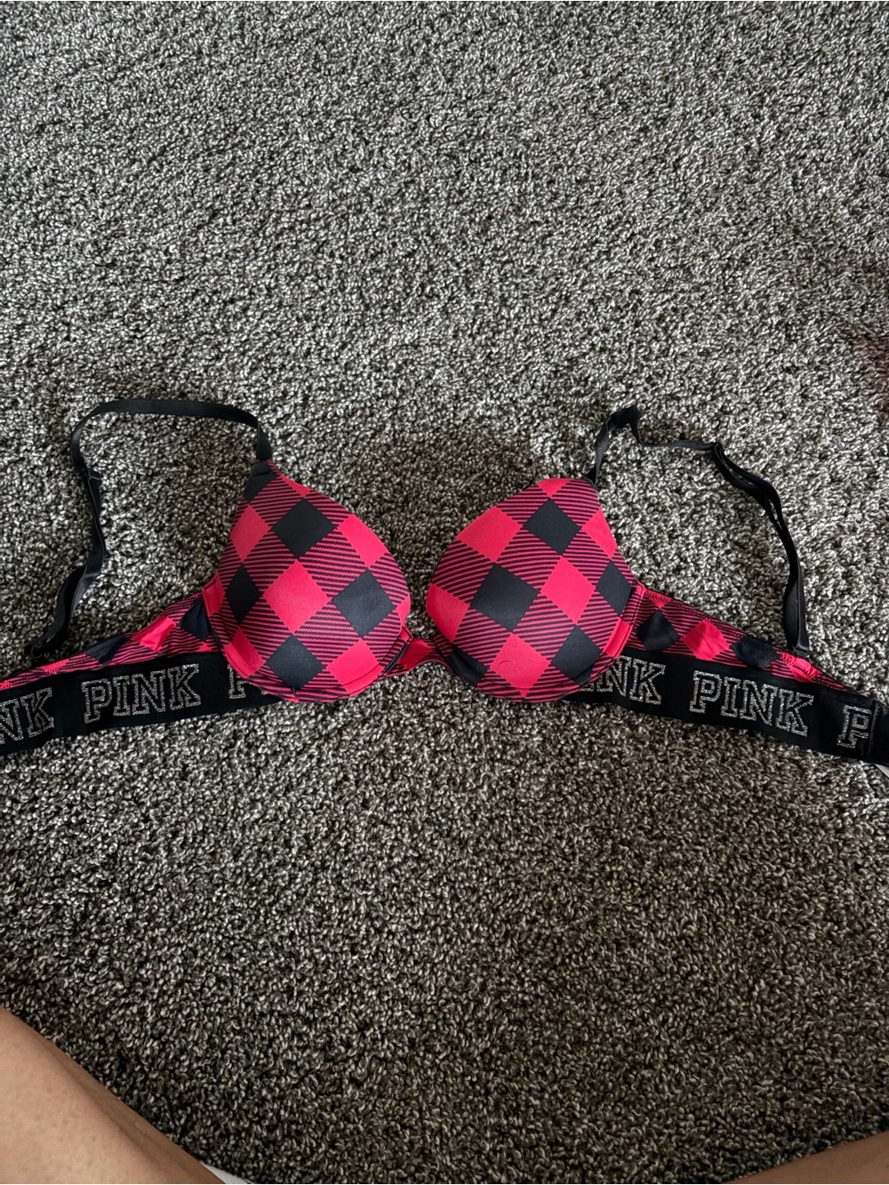 PINK Victoria's Secret Pink and Black Plaid Push-Up Bra